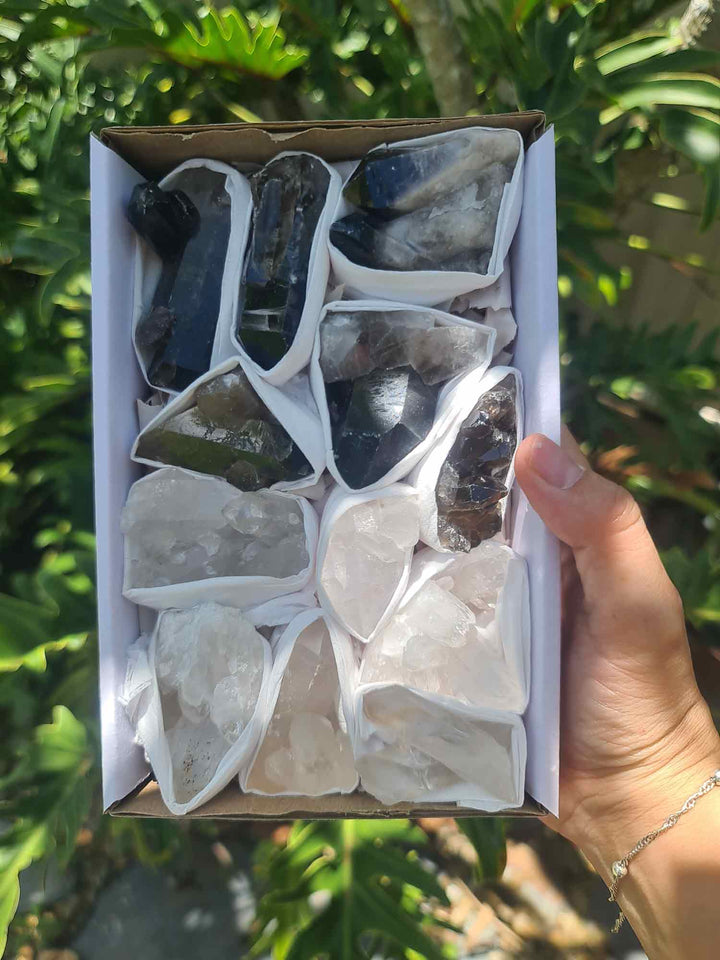 Smoky - Clear Quartz Cluster Box-Mixed Chunks Boxes-Oddball Crystals